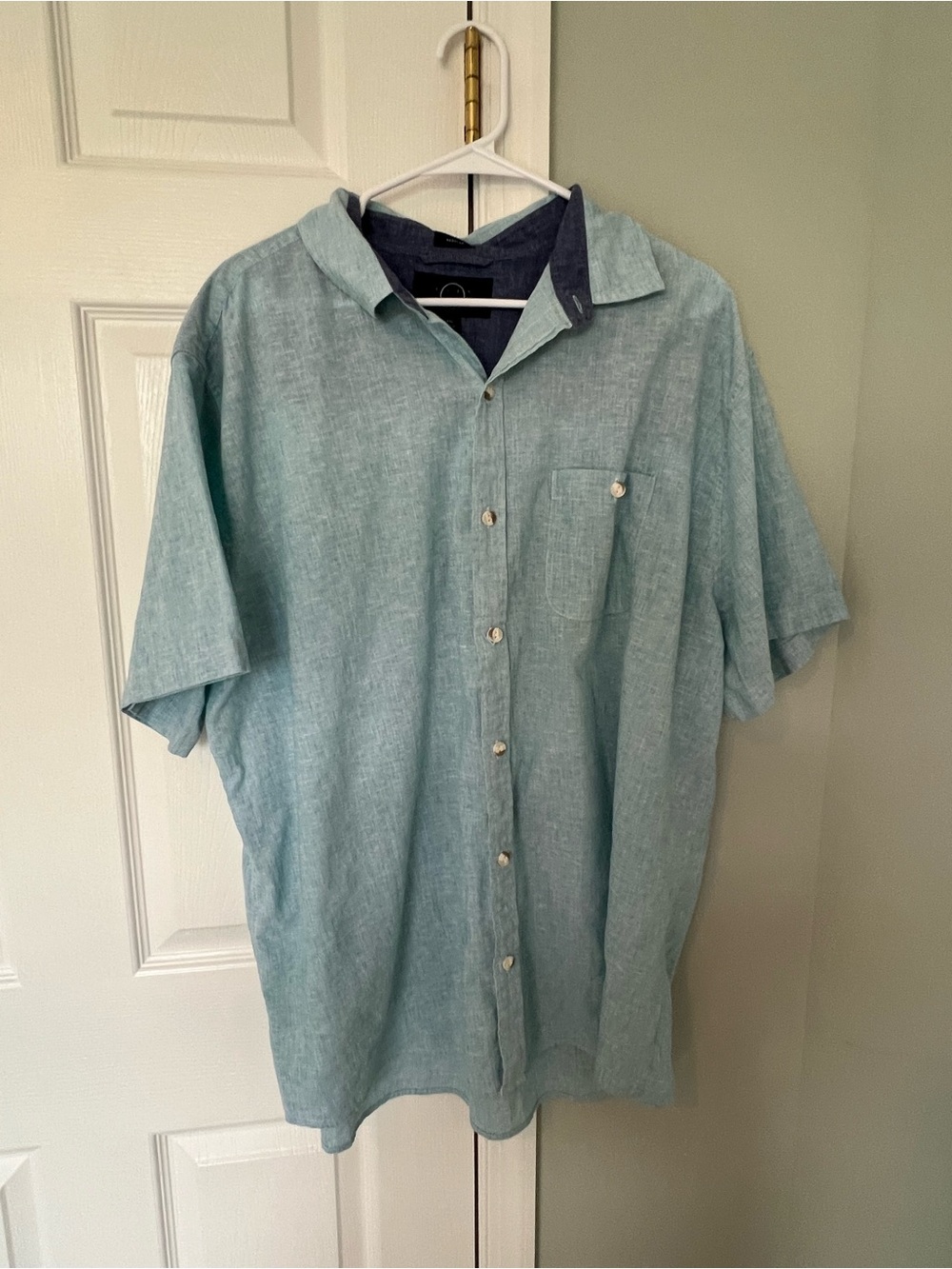 Even Tide Light Blue Linen Blend Button Front Shirt Size XXL Short